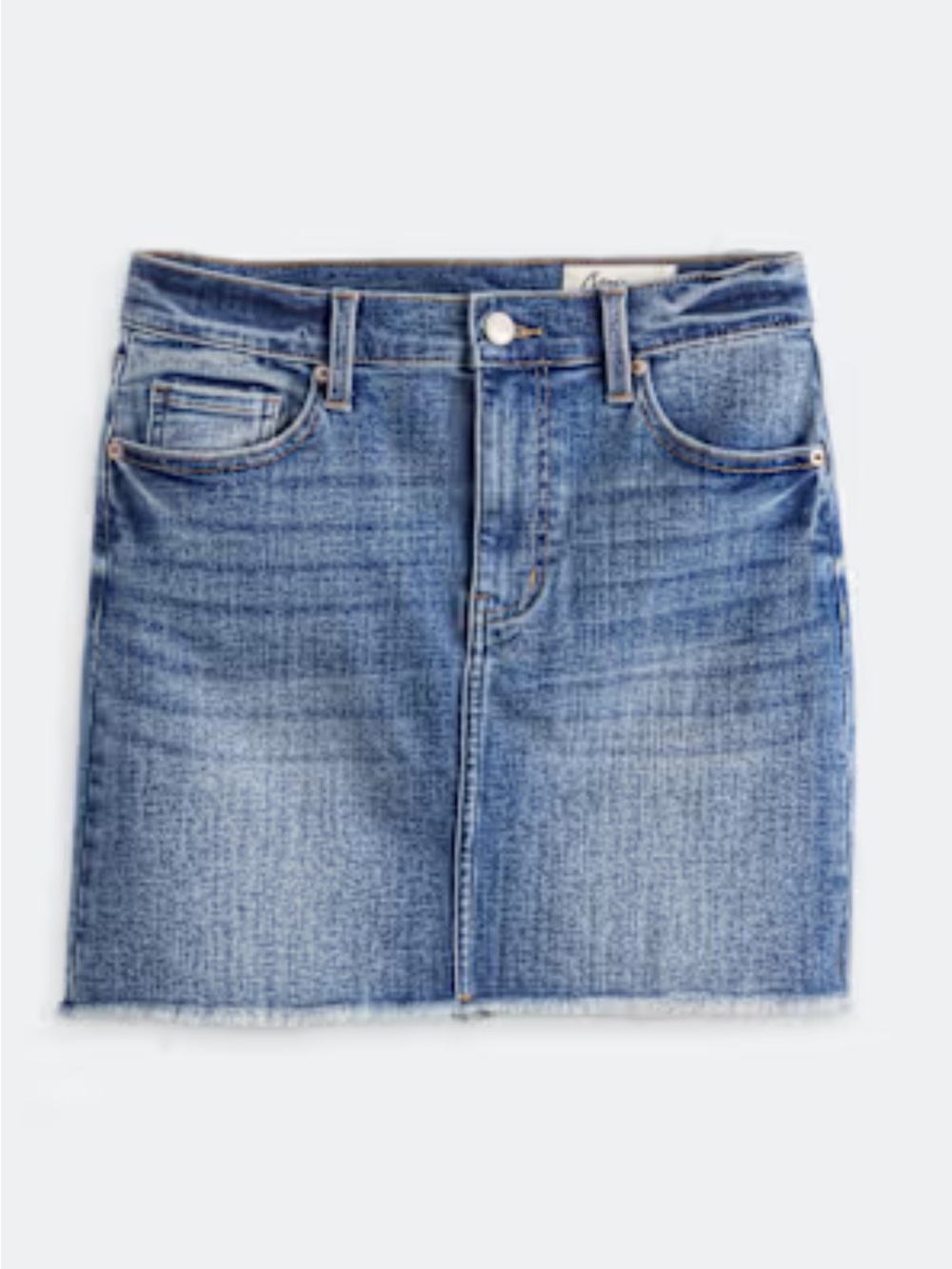 Mid-Wash Blue Denim Mini Skirt with Raw Hem - Picture 2 of 6